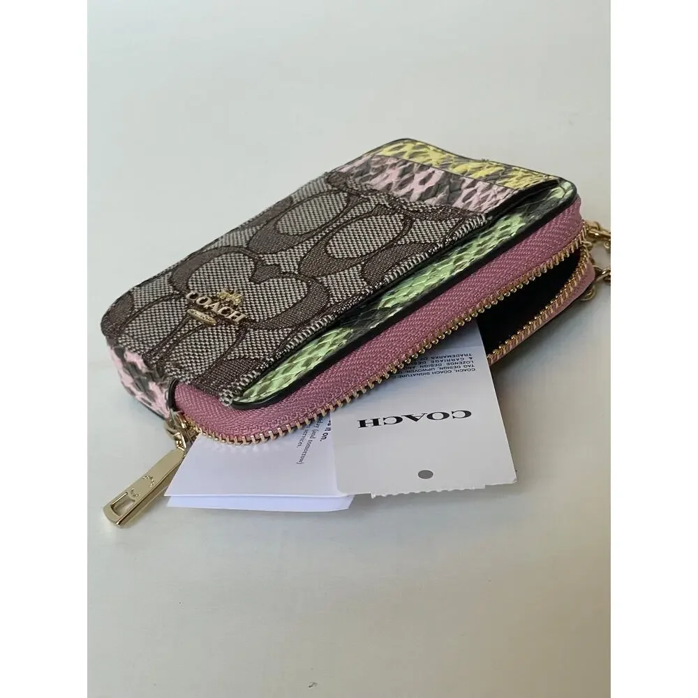 Coach CEC52 Zip Card Case Signature Jacquard ID Wallet Chain Strap